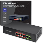 Switch niezarządzalny Qoltec przełącznik sieciowy FAST Ethernet 4x RJ45 PoE 1x RJ45 Uplink 1x SFP | 65W | 1000 Mb/s