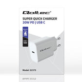 Ładowarka sieciowa Qoltec Super Quick PD | USB-C | 20W | 5-12V | 1.67-3A | Biała