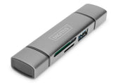 Czytnik kart DIGITUS 3-portowy USB Typ C/ USB 3.0 SuperSpeed SD Micro SD HQ aluminium szary