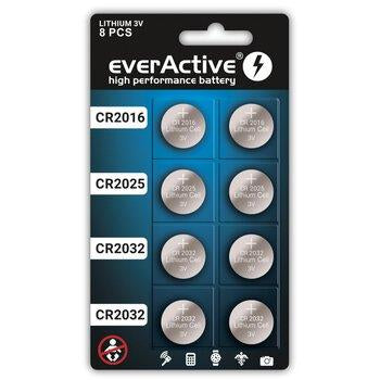 Zestaw baterii litowych everActive 8 sztuk: 4 x CR2032, 2 x CR2025, 2 x CR2016