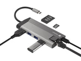 Stacja dokująca HUB USB Natec Fowler Plus Multiport USB-C PD, 3x USB 3.0, HDMI 4K, RJ45, USB-C, SD, Micro SD
