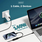 Kabel zasilający DIGITUS 2 w 1 USB-C - 2x USB-C, USB 2.0 140W PD 3.1, nylonowy, 1,8m czarny