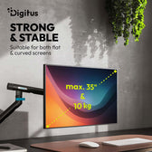 Ramię biurkowe pojedyncze DIGITUS z zaciskiem i sprężyną mechaniczną, 1x LCD max. 35" 10kg, VESA: 75x75, 100x100, Czarne