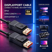 Kabel DisplayPort Qoltec M/M v2.1 | 40G | 0.5m