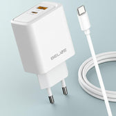 Ładowarka sieciowa Beline 45W 1xUSB-C + 1xUSB GaN PD 3.0 QC 3.0 + kabel USB-C/USB-C - biała