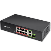 Switch niezarządzalny Qoltec przełącznik sieciowy FAST Ethernet 8x RJ45 PoE 2x RJ45 Uplink 1x SFP | 120W | 1000 Mb/s