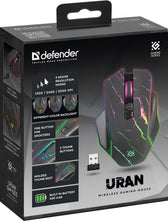Mysz bezprzewodowa Defender URAN GM-503 optyczna 3200dpi czarna RGB AKUMULATOR 8 przycisków Gaming