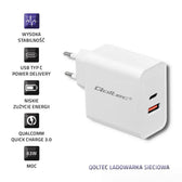 Ładowarka sieciowa Qoltec 63W | 5-20V | 1.5-3A | USB typ C PD | USB QC 3.0 | Biała