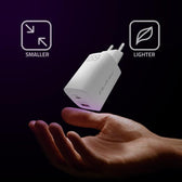 Ładowarka sieciowa Qoltec 65W GaN ULTRA | 5-20V | 2.25-3.25A | 1 x USB typ C PD | 1 x USB QC 3.0 | Biała