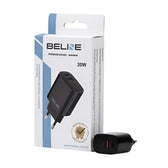 Ładowarka sieciowa Beline 20W 1xUSB-C + 1xUSB PD 3.0 QC 3.0 bez kabla - czarna