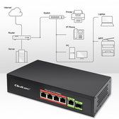 Switch niezarządzalny Qoltec przełącznik sieciowy FAST Ethernet 4x RJ45 PoE 1x RJ45 Uplink 1x SFP | 65W | 1000 Mb/s
