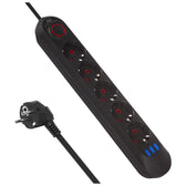 Listwa zasilająca Maclean MCE395 B, przedłużacz 5 gniazd + 3xUSB, 110-240V AC 50/60Hz, 2.1A max 2500W, 1,5m, czarna