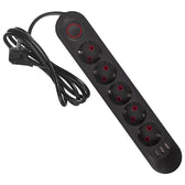 Listwa zasilająca Maclean MCE395 B, przedłużacz 5 gniazd + 3xUSB, 110-240V AC 50/60Hz, 2.1A max 2500W, 1,5m, czarna