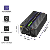 Przetwornica napięcia Qoltec Monolith 600 MS Wave | 12V na 230V | 300/600W | USB