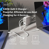 Ładowarka sieciowa DIGITUS GaN II 140W, 3x USB-C, 1x USB-A, PD 3.0, QC 3.0, Biała