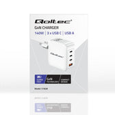 Ładowarka sieciowa Qoltec 140W GaN | 5-20V | 2.5-5A | 3xUSB-C PD | 1xUSB QC 3.0 | Biała