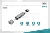 Czytnik kart DIGITUS 3-portowy USB Typ C/ USB 3.0 SuperSpeed SD Micro SD HQ aluminium szary