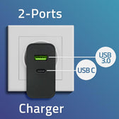 Ładowarka sieciowa Qoltec Super Quick PD | 1xUSB-C | 1xUSB | 45W | 5-20V | 2.25-3A | Czarna