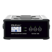 Ładowarka inteligentna Qoltec mikroprocesorowa 12V 24V 25A | Prostownik z funkcją naprawy do akumulatora AGM GEL SLA | LCD