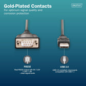 Kabel adapter DIGITUS USB 2.0 do RS232 (DB9), Chipset FTDI (FT232RNL), PVC, czarny, Mocowanie w tulejkach 1.8m