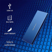 Obudowa/kieszeń Qoltec na dysk M.2 SSD | SATA | NGFF | USB 3.0 | Super speed 5Gb/s | 2TB | Niebieski