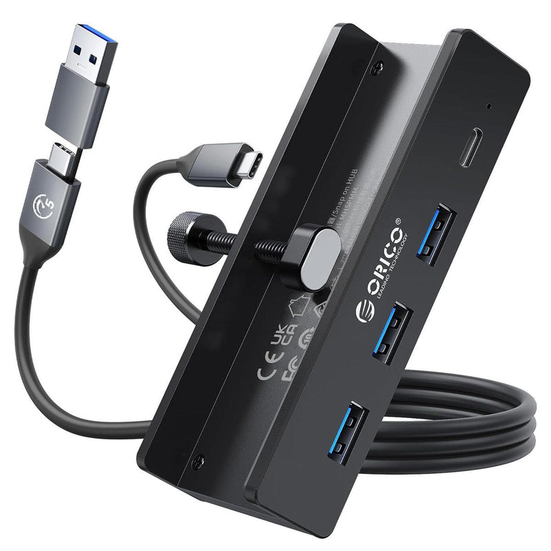HUB USB-C/A Orico MH4PC-10-BK-BP aktywny 3x USB-A, USB-C 5Gbps, 15W, przykręcany, czarny