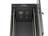 Szafa instalacyjna Rack Lanberg stojąca 19" 24U 600x600 czarna drzwi przeszklone LCD (flat pack) V2