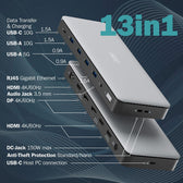 Stacja dokująca DIGITUS USB Typ C 13-portów 3x HDMI 2x DisplayPort 4K/60Hz DC-Jack 150W
