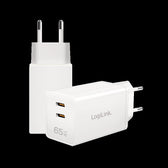 Ładowarka sieciowa LogiLink PA0367 USB GaN, 65 W, 2x USB-C (PD 3.0/QC 4.0), biała