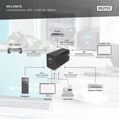 Zasilacz awaryjny UPS DIGITUS Line-Ineractive LCD 1500VA/900W, 2x12V/9Ah, AVR, 4x Schuko CEE 7/3, 2x RJ11, 1x USB 2.0 typ B