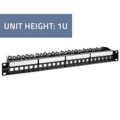 Patch panel QOLTEC do szaf RACK 19" | 24 porty | 1U | UTP | Czarny