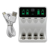 Ładowarka Qoltec do akumulatorków Ni-MH typu R03 AAA R6 AA | LCD | Kabel USB-C | Biała