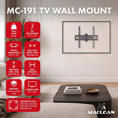 Uchwyt do TV Maclean MC-191 max VESA 400x400, 32-55", do 30kg, czarny, reg. pochyłu +2°~-10° i obrotu +90°~-90°