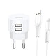 Ładowarka sieciowa Usams T20 2,1A 2xUSB+kabel Lightning - biała