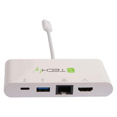 Kabel adapter Techly USB-C do 4K HDMI, Gigabit RJ45 / USB-A, USB-C PD 60W 0,14m biały