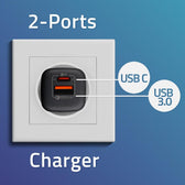 Ładowarka sieciowa Qoltec 35W GaN ULTRA | 5-20V | 2.25-3A | 1 x USB typ C PD | 1 x USB QC 3.0 | Czarna