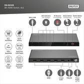 Przełącznik/Switch DIGITUS HDMI 4x1, 8K/60Hz (4:4:4) z HDR, 48 Gbps, HDCP 2.3, Toslink / Stereo , EDID
