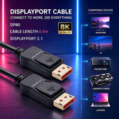 Kabel DisplayPort Qoltec M/M v2.1 | 54G | 0.5m