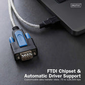 Kabel adapter DIGITUS USB 2.0 do RS232 (DB9), Chipset FTDI (FT232RNL), PVC, Transparentny, Mocowanie na śruby, 1.8m