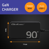 Ładowarka sieciowa Qoltec 90W GaN Super Fast SLIM | PD | 5-20V | 4.5A | USB-C 3.1 | Laptop | MacBook | Smartfon | +kabel