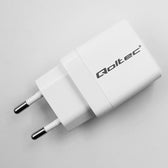 Ładowarka sieciowa Qoltec 20W GaN | 5-20V | 1.5-3A | 1xUSB-C PD | 1xUSB QC 3.0 | Biała