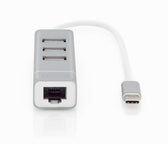 Hub/Koncentrator 3-portowy DIGITUS USB 2.0 HighSpeed Typ C z Fast Ethernet LAN adapter
