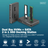 Stacja dokująca dysków DIGITUS DA-71546-1, USB-C 3.2 Gen2, SSD M.2 NVMe + SATA, czytnik kart SD-Express 7.1, czarna