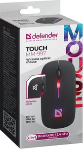Mysz bezprzewodowa Defender TOUCH MM-997 optyczna 1600dpi 2.4 GHz + Bluetooth czarna RGB AKUMULATOR bezklikowa silent