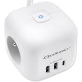 Kostka zasilająca Qoltec przedłużacz 6w1 z podświetlanym włącznikiem | 3x AC | 2x USB | 1x USB-C PD 20W | Biała | Kabel 2m