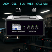 Ładowarka inteligentna Qoltec mikroprocesorowa 12V 24V 25A | Prostownik z funkcją naprawy do akumulatora AGM GEL SLA | LCD
