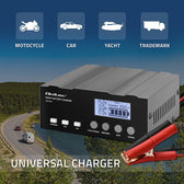 Ładowarka inteligentna Qoltec mikroprocesorowa 12V | 12.6V | 24V | Prostownik z funkcją naprawy do akumulatora AGM GEL LiFePO4 | LCD