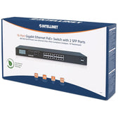 Switch niezarządzalny Intellinet 16x 10/100/1000 Mbps PoE+ 370W + 2x SFP Rack 19" LCD