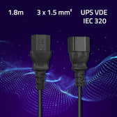Kabel zasilający Qoltec IEC C13/C14 | 3x1.5mm2 | 1.8m