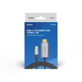 Kabel adapter Savio CL-170, USB-C do HDMI 2.0B, 1m, srebrno-czarny, złote końcówki